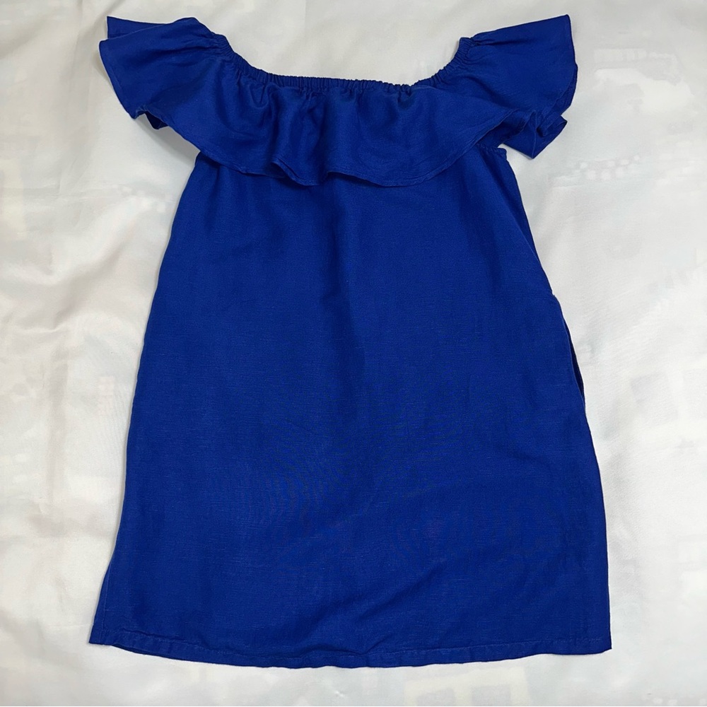 Tommy Bahama Off-the-Shoulder Dress Royal blue linen‎ blend size small pockets